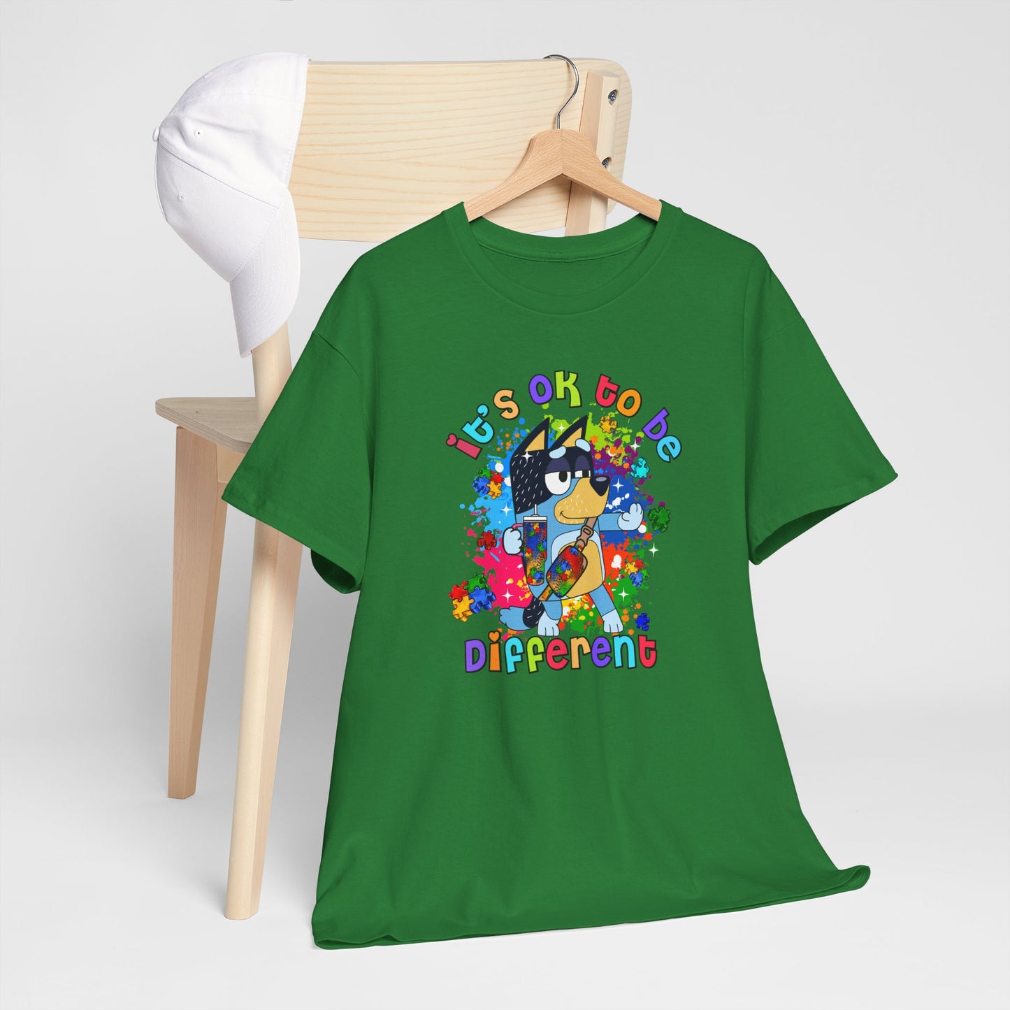 Princess Grace  Bluey  Unisex Heavy Cotton Tee  "It's OK to Be Different" - Colorful Graphic T-Shirt for Self-Expression