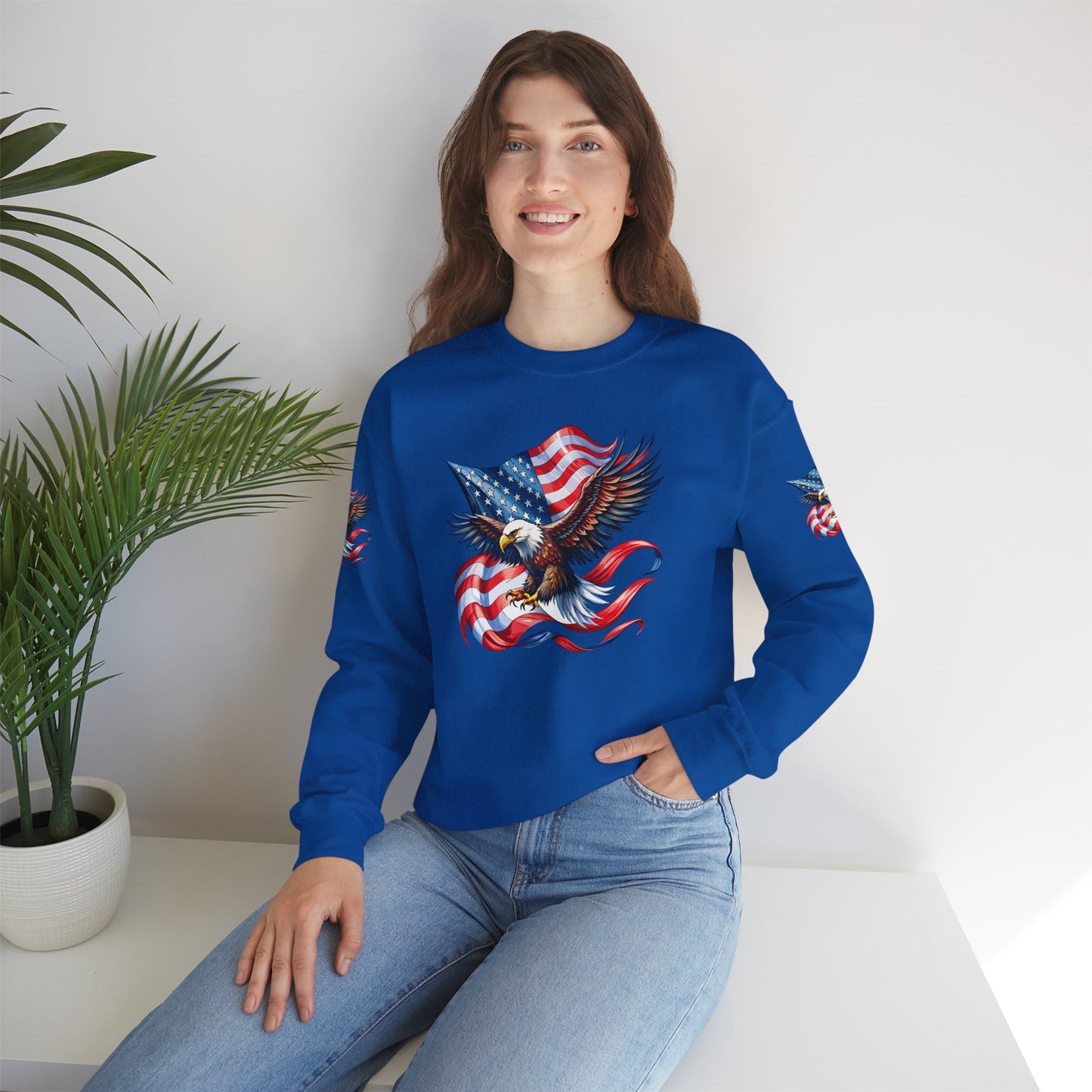 Princess Grace  Patriotic Eagle Crewneck Sweatshirt Unisex Heavy Blend Perfect for Independence Day and Memorial Day