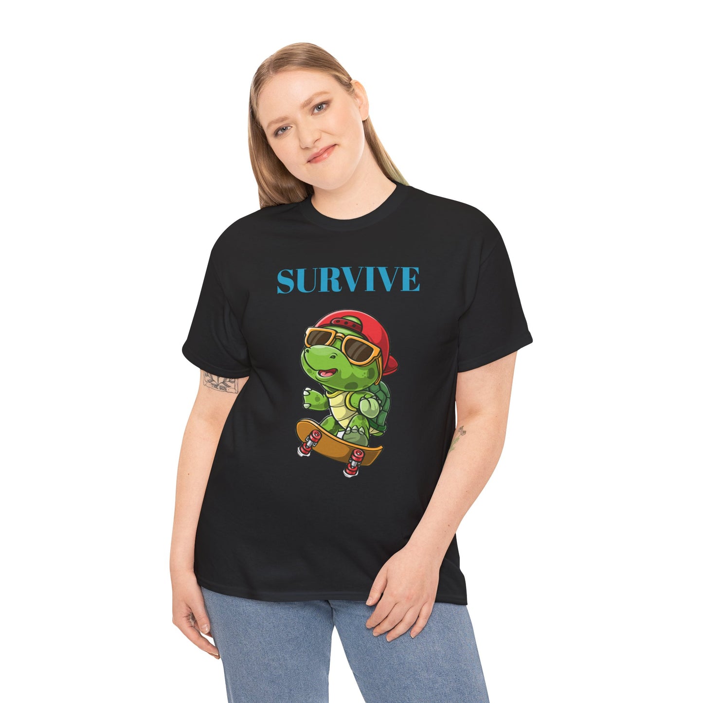 Princess Grace  Cool Skateboarding Turtle Tee "Survive" Unisex Cotton T-Shirt for Fun Lovers