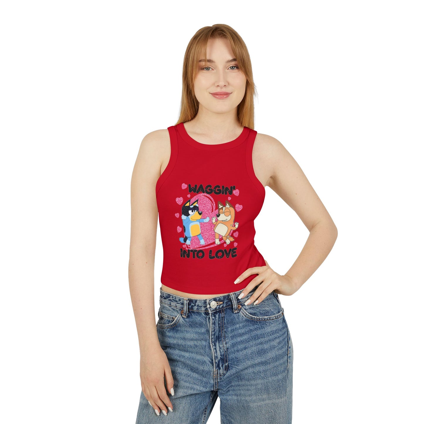 Princess Grace  Bluey  Waggin Into Love Women's Racer Tank Top  Cute Pet-Themed Summer Apparel