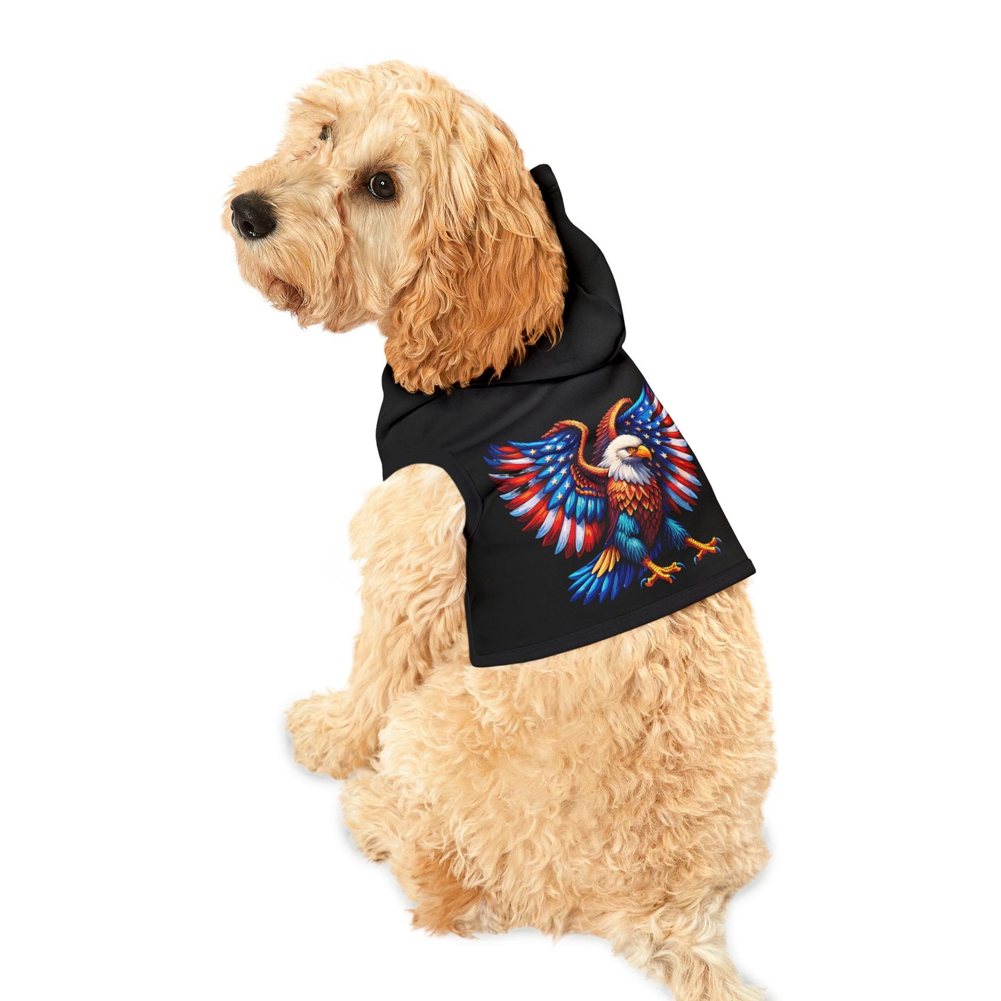 Princess Grace  Patriotic Eagle Pet Hoodie Stylish Black Dog Sweater for Independence Day & Year Round Wear