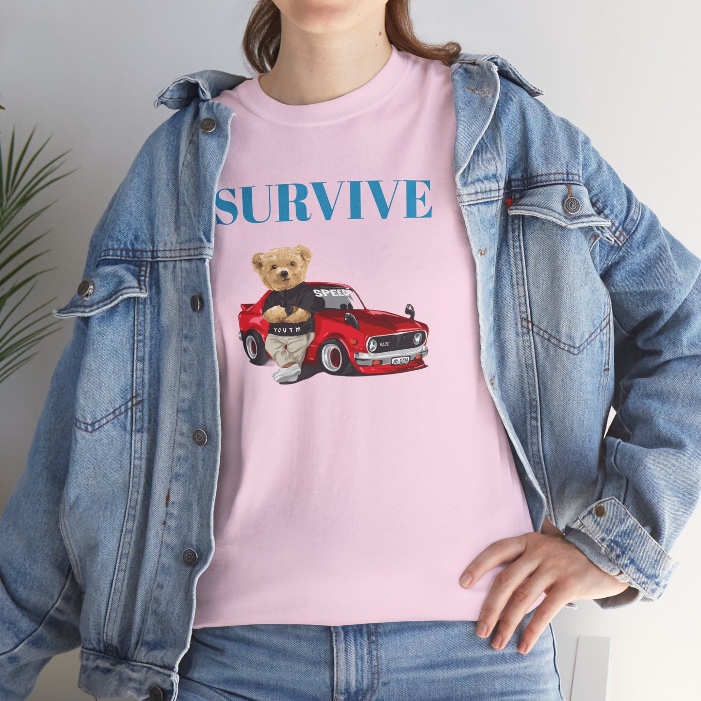 Princess Grace  Survive Bear Graphic Unisex Heavy Cotton Tee