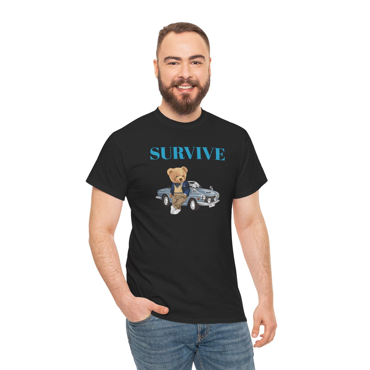 Princess Grace  Survive Bear Unisex Heavy Cotton Tee  Casual Comfort for Animal Lovers