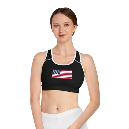 Princess Grace Patriotic Sports Bra  American Flag Design for Active Lifestyle