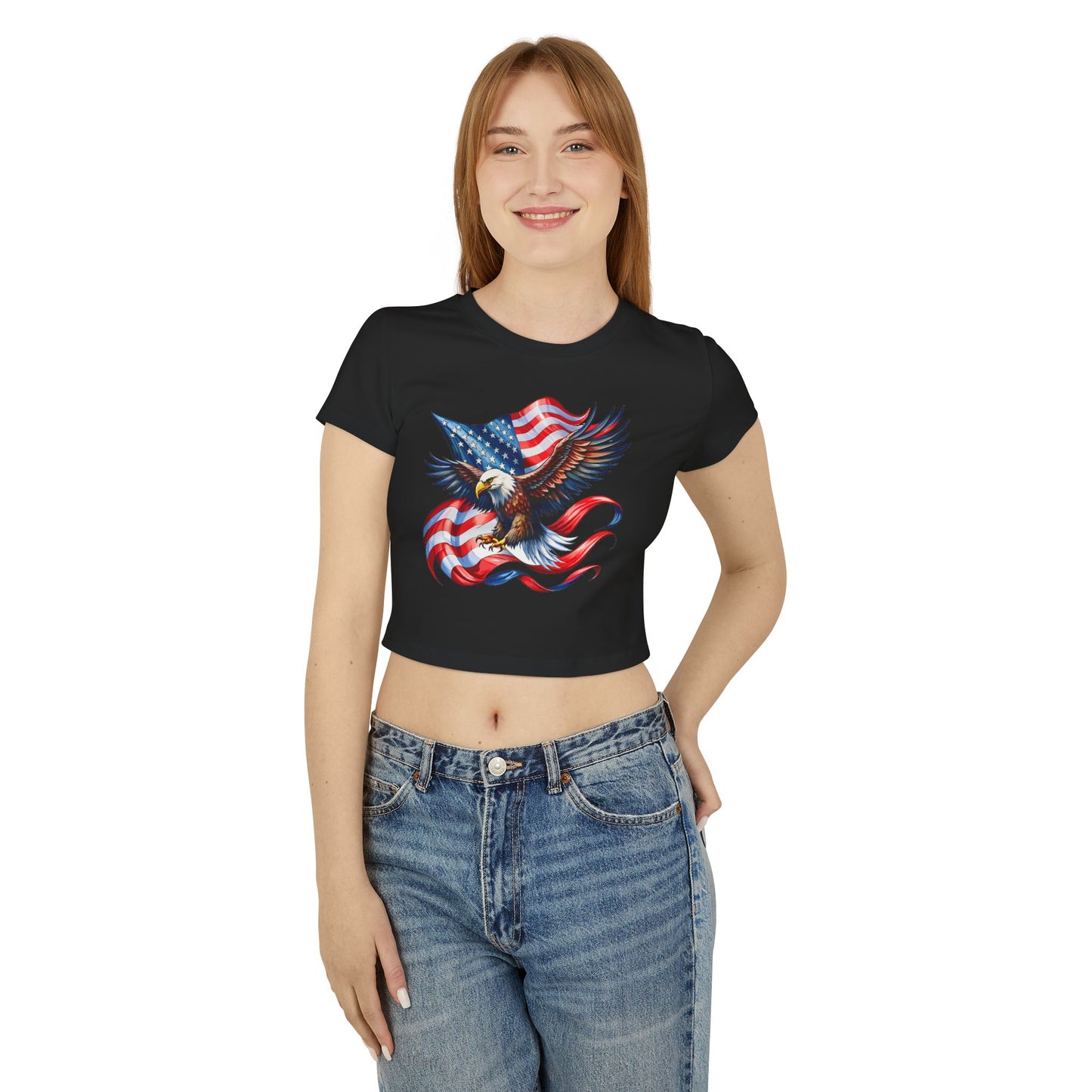 Princess Grace  Patriotic Women's Baby Tee  Eagle & USA Design for Independence Day