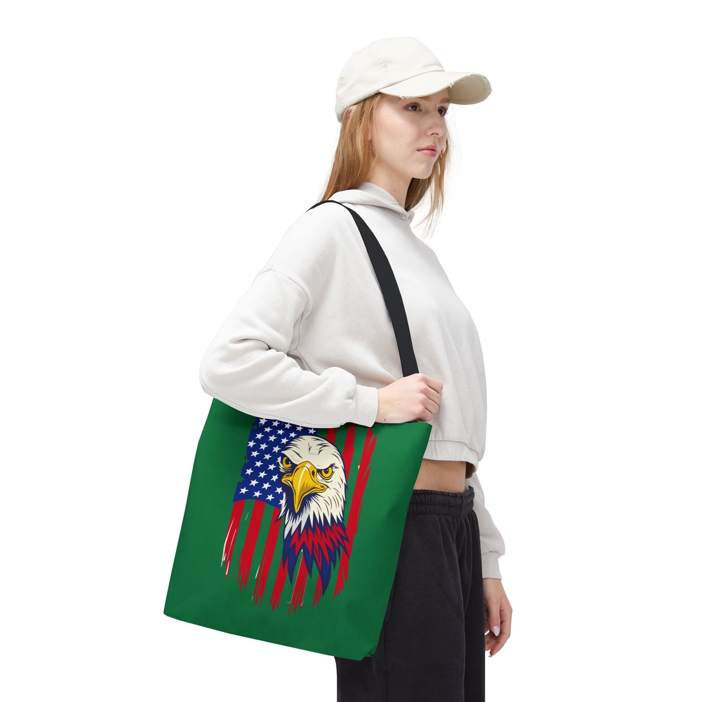 Princess Grace  Eagle American Flag Tote Bag Patriotic Green Carryall for Celebrations