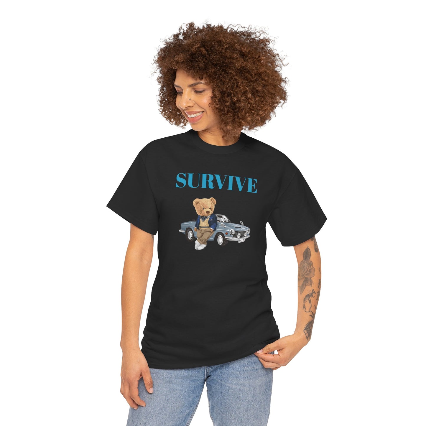 Princess Grace  Survive Bear Unisex Heavy Cotton Tee  Casual Comfort for Animal Lovers