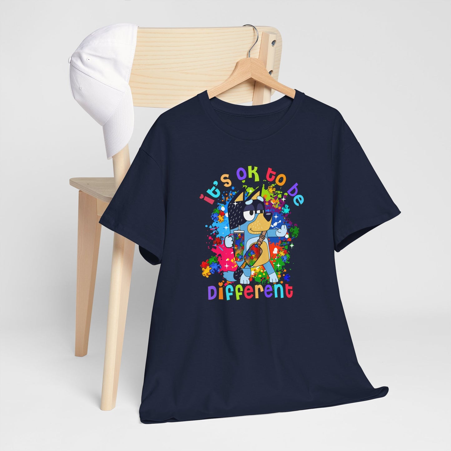 Princess Grace  Bluey  Unisex Heavy Cotton Tee  "It's OK to Be Different" - Colorful Graphic T-Shirt for Self-Expression