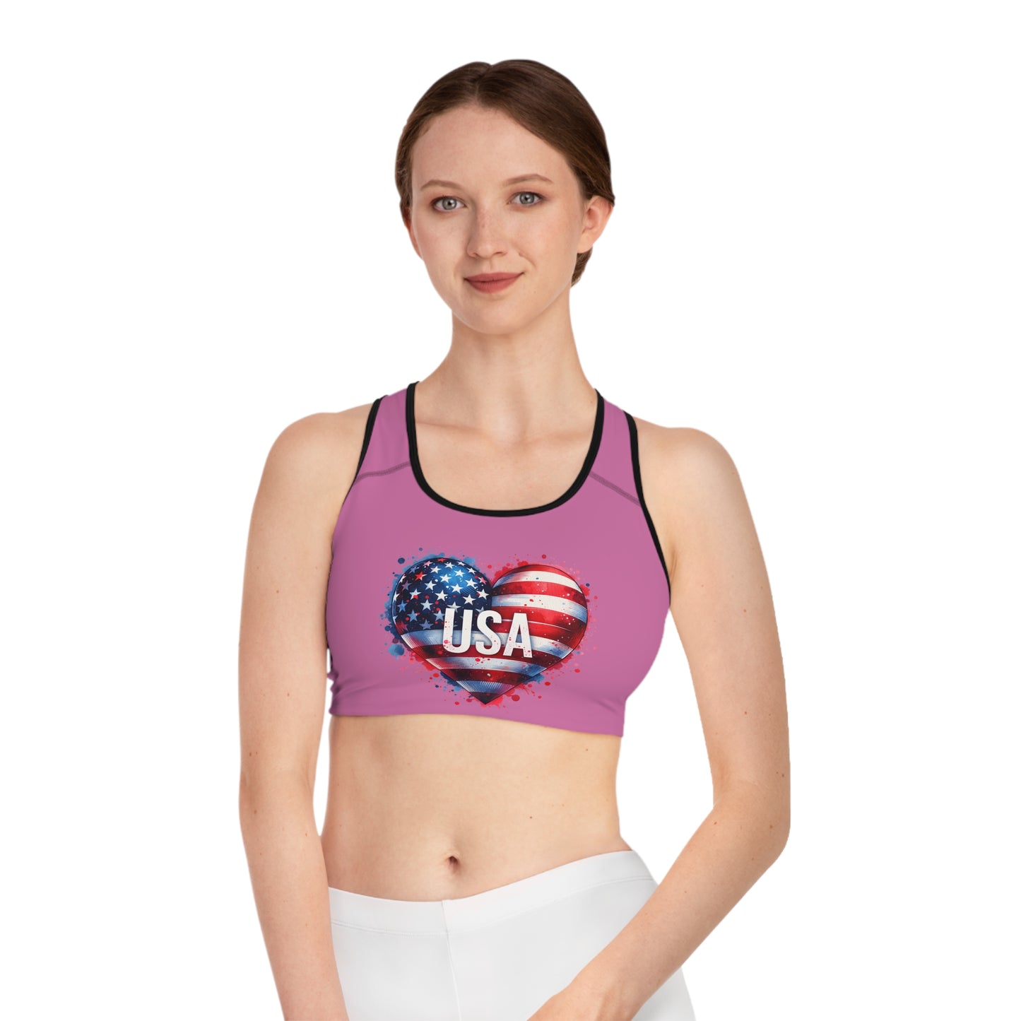 Princess Grace  USA Heart Sports Bra  Patriotism and Comfort for Active Women