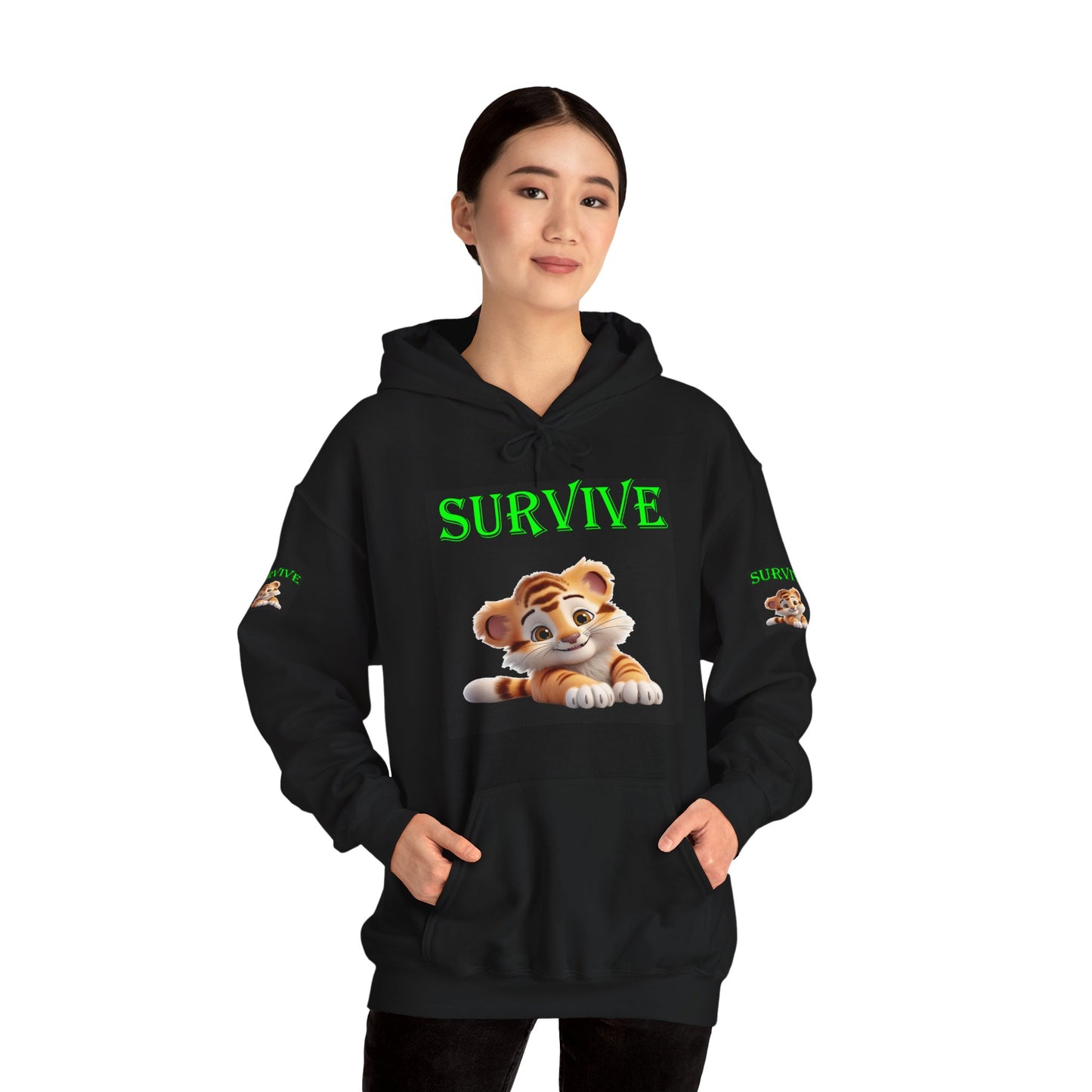 Princess Grace  Survive Tiger Unisex Heavy Blend Hoodie  Cute Animal Design for Nature Lovers