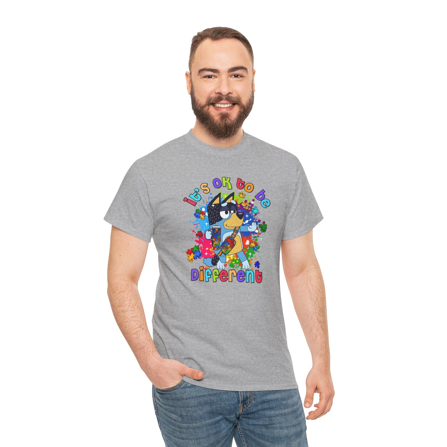 Princess Grace  Bluey  Unisex Heavy Cotton Tee  "It's OK to Be Different" - Colorful Graphic T-Shirt for Self-Expression