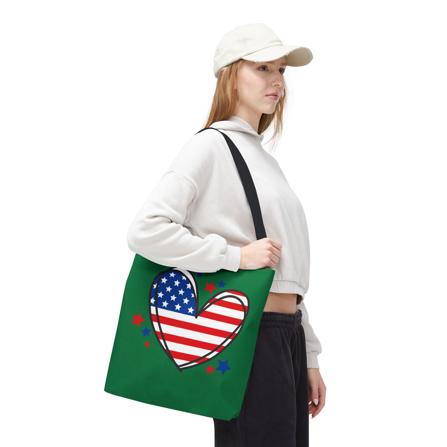 Princess Grace  Patriotic Heart Tote Bag Perfect for Independence Day and Everyday Use