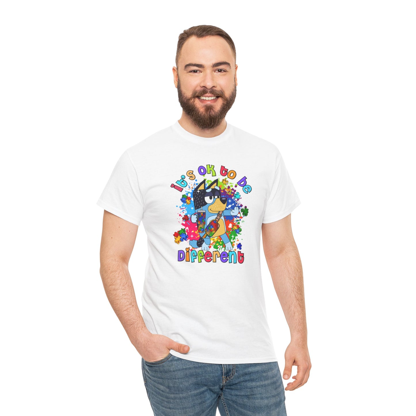 Princess Grace  Bluey  Unisex Heavy Cotton Tee  "It's OK to Be Different" - Colorful Graphic T-Shirt for Self-Expression