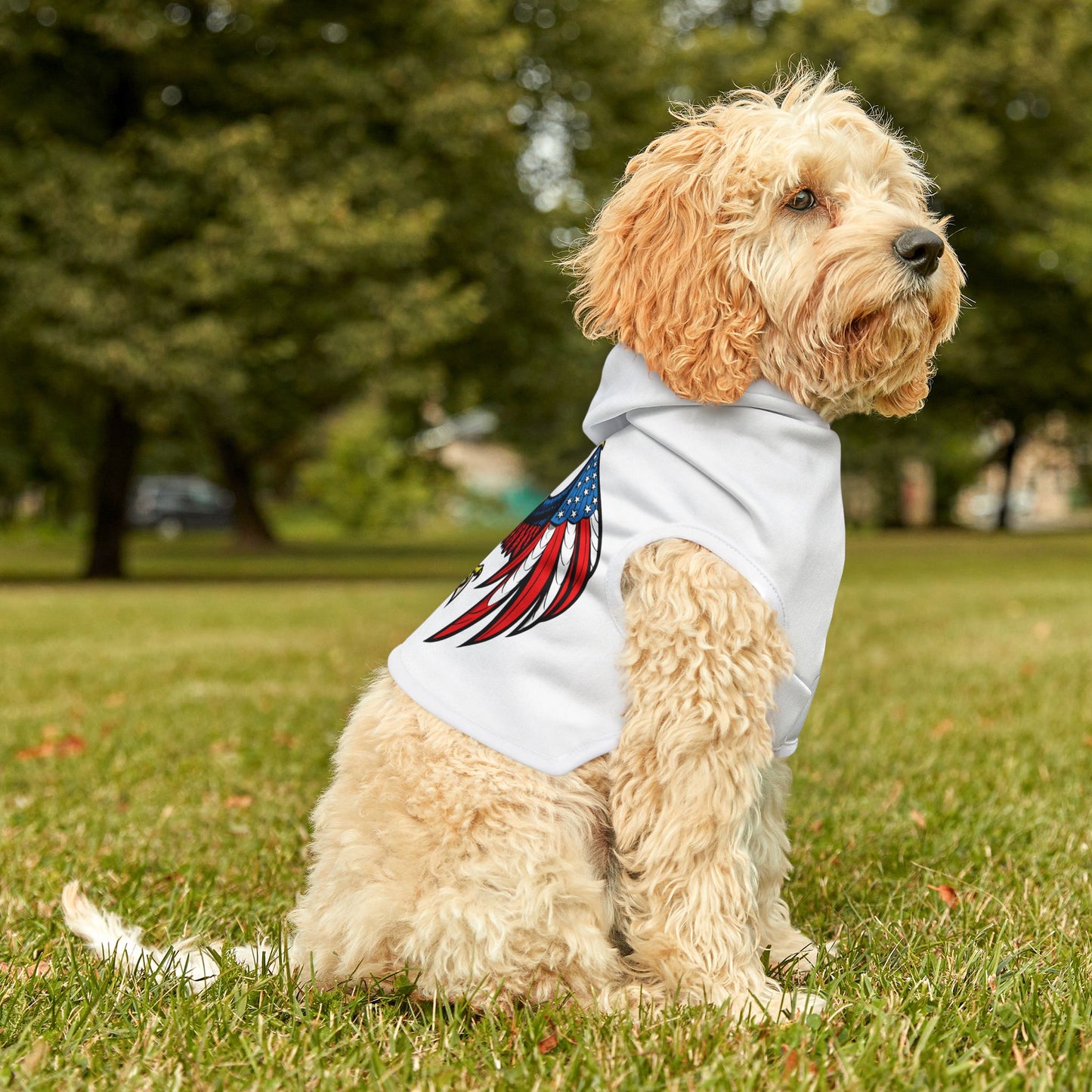 Princess Grace  Patriotic Eagle Pet Hoodie  Perfect for Independence Day and Outdoor Adventures