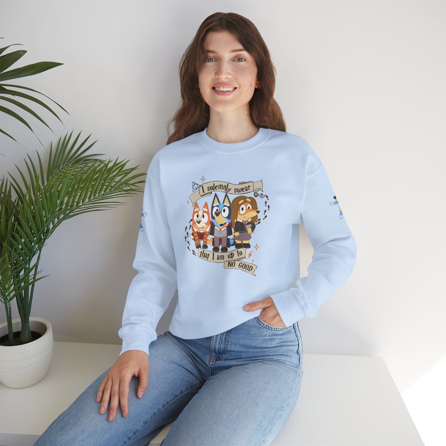 Princess Grace  Bluey  Unisex Funny Crewneck Sweatshirt  "I Solemnly Swear That I Am Up To No Good"  Perfect Gift for Family and Friends