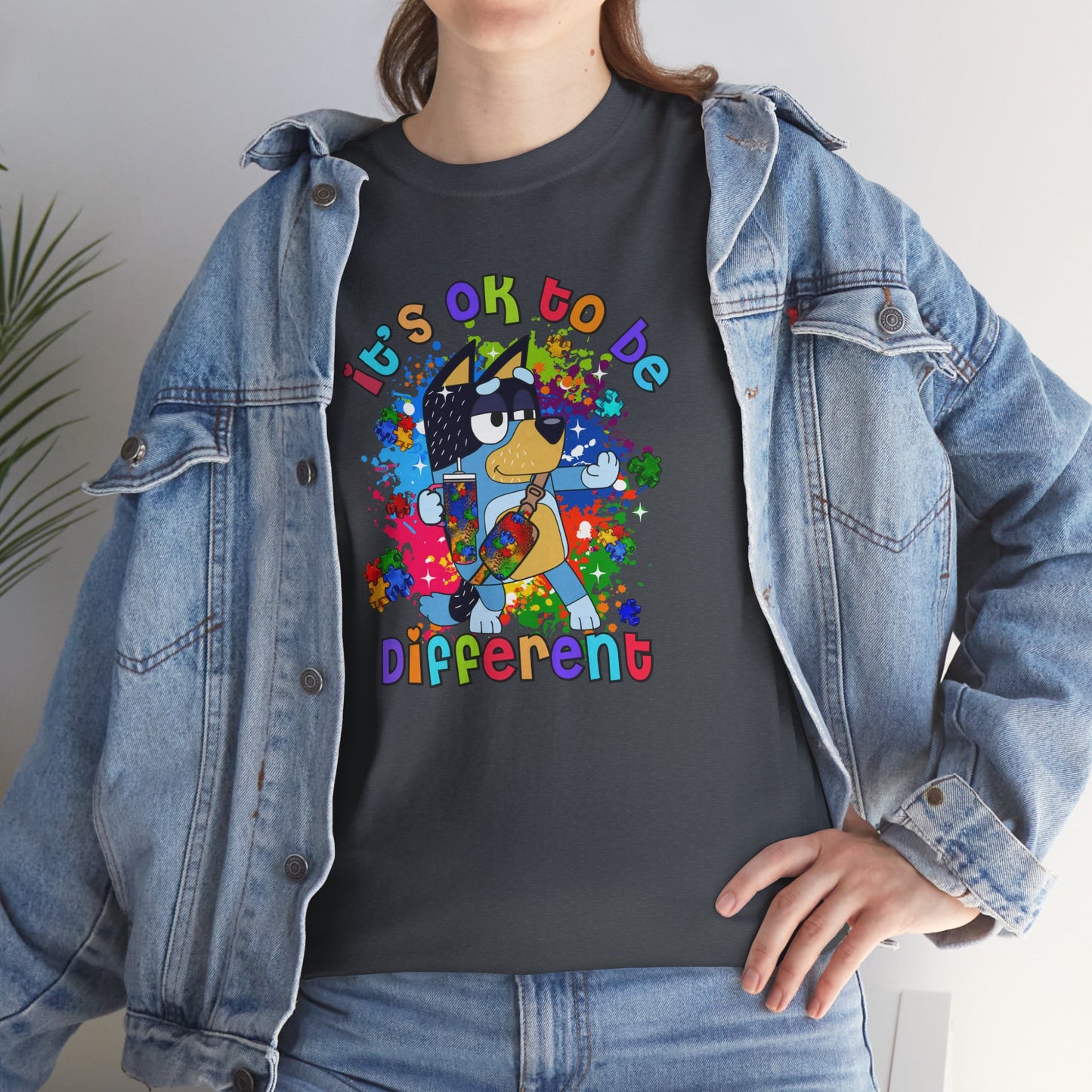 Princess Grace  Bluey  Unisex Heavy Cotton Tee  "It's OK to Be Different" - Colorful Graphic T-Shirt for Self-Expression