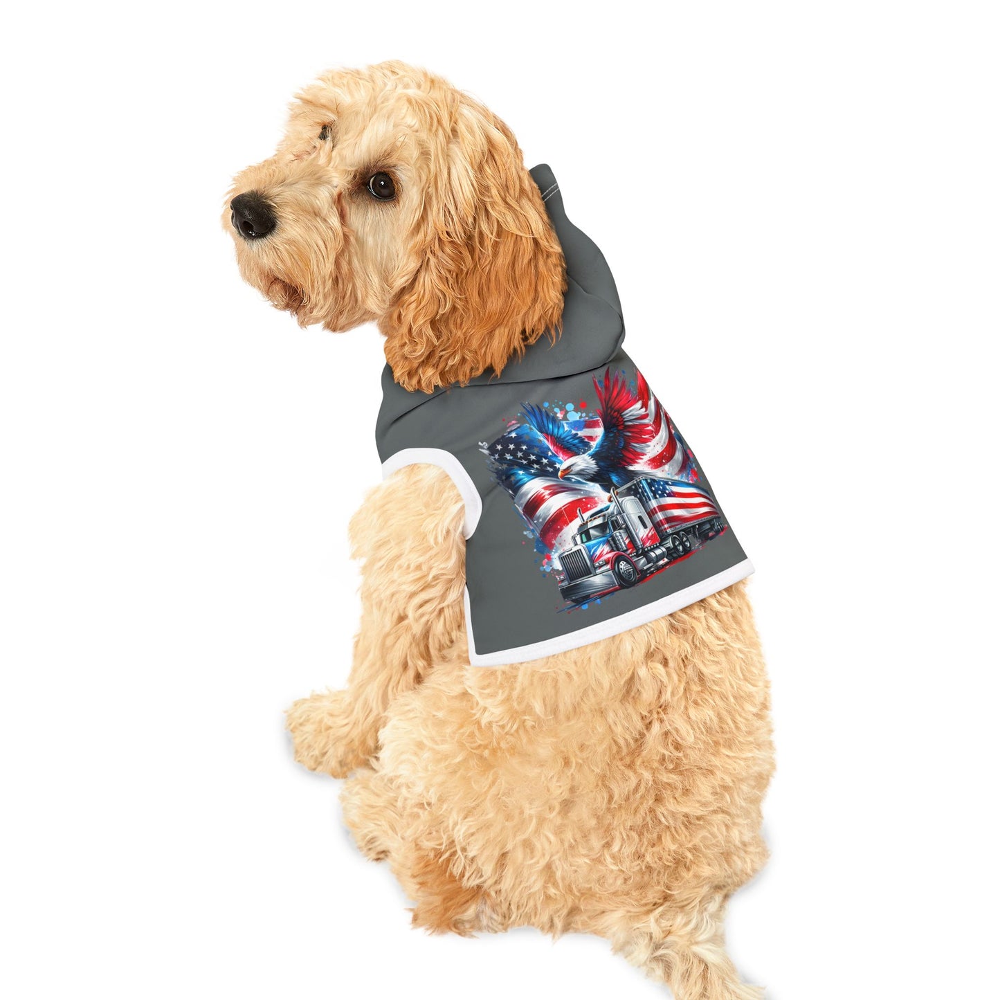 Princess Grace  Patriotic Truck Pet Hoodie Cozy Dog Apparel for Celebrating Holidays