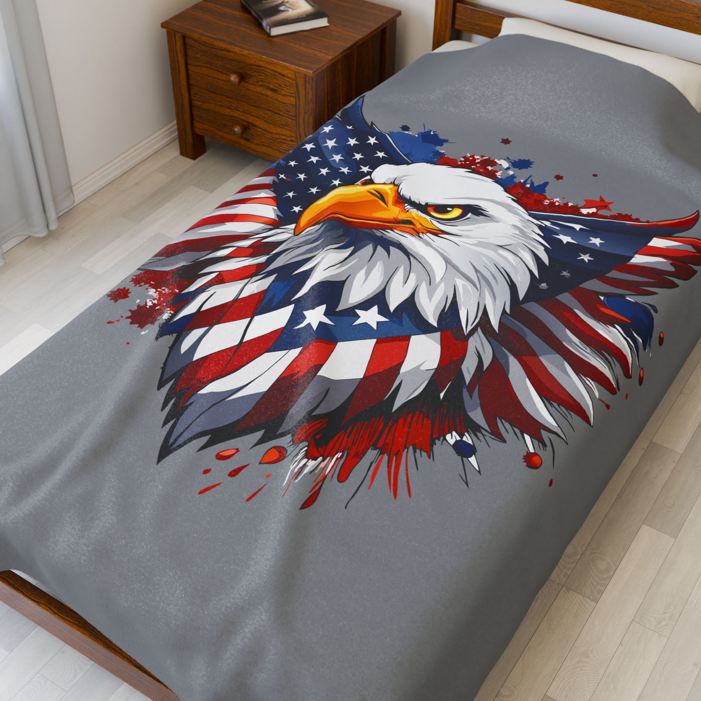 Princess Grace  Patriotic Eagle Velveteen Plush Blanket Ideal for Holidays and Cozy Nights