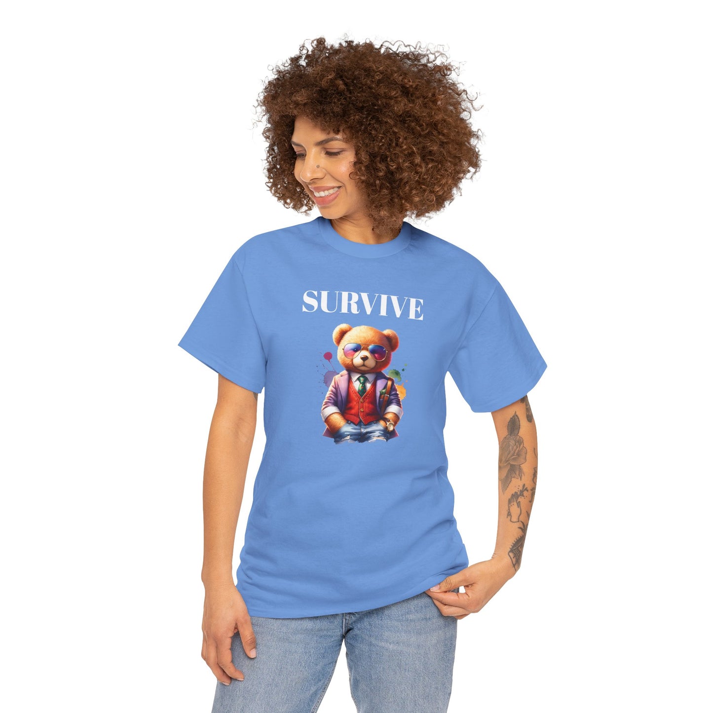 Princess Grace  Unisex Heavy Cotton Tee  'Survive' Teddy Bear Graphic T-Shirt for Casual Wear