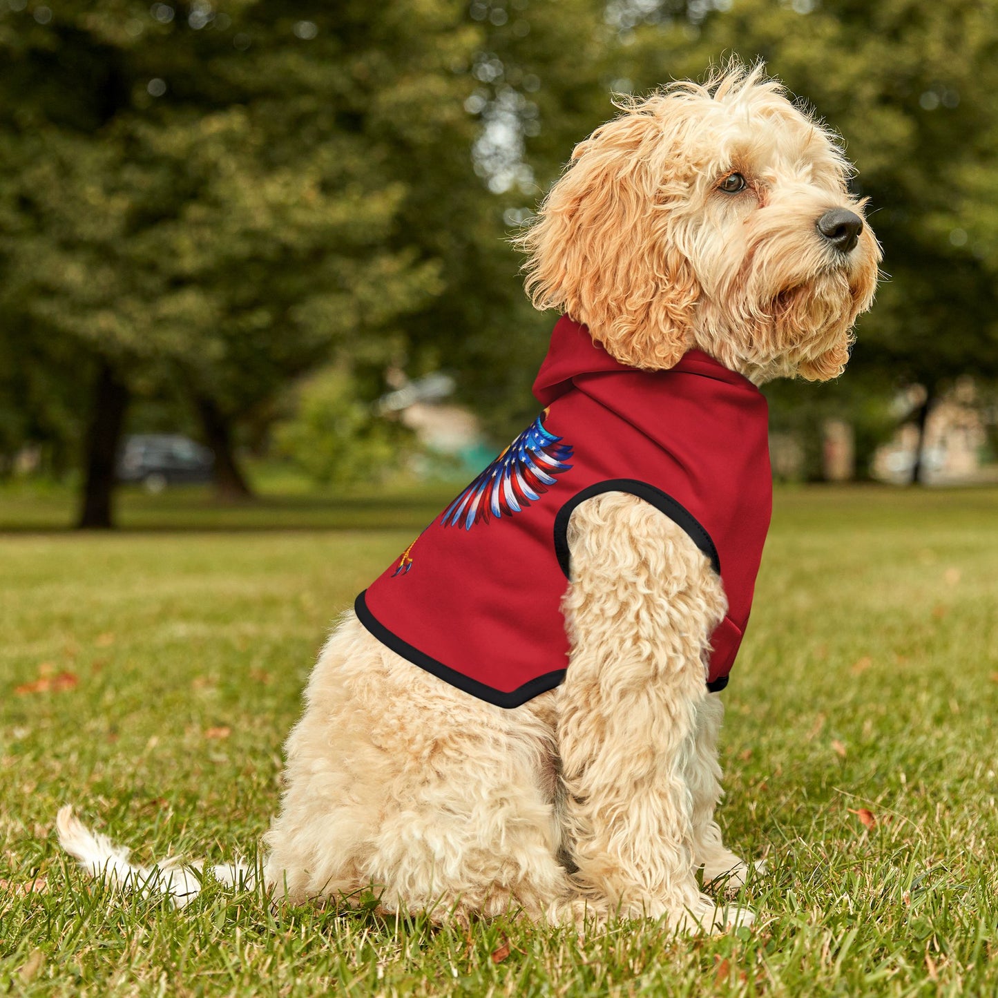 Princess Grace  Patriotic Eagle Pet Hoodie Red Hoodie for Dogs Perfect for Holidays and Celebrations