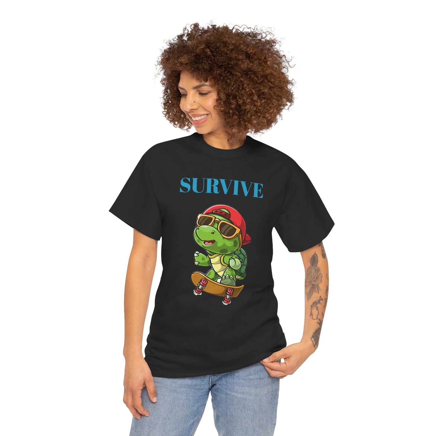 Princess Grace  Cool Skateboarding Turtle Tee "Survive" Unisex Cotton T-Shirt for Fun Lovers