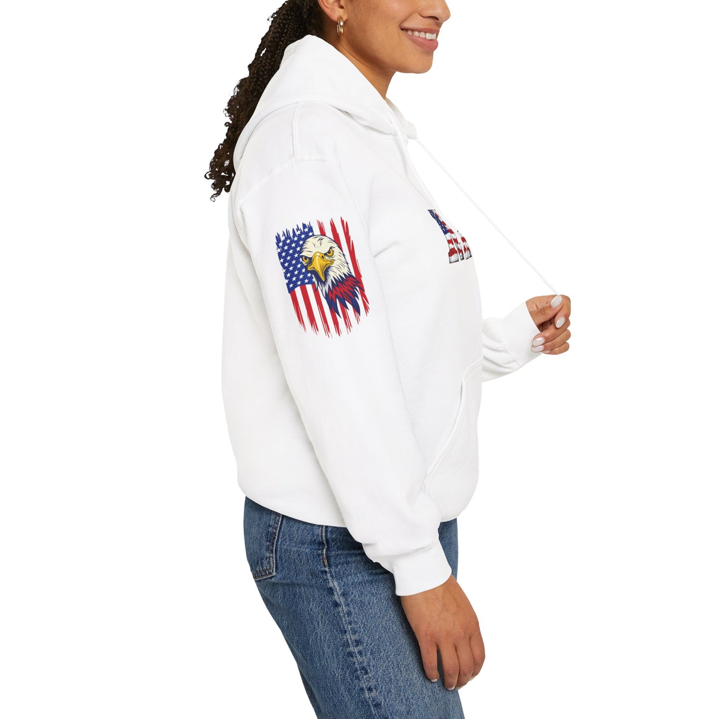 Princess Grace  Patriotic Eagle Navy Hoodie Unisex Heavy Blend Sweatshirt with Flags