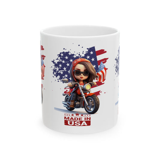 Princess Grace  Patriotic Biker Ceramic Mug  Made in USA  Fun Motorcycle Design