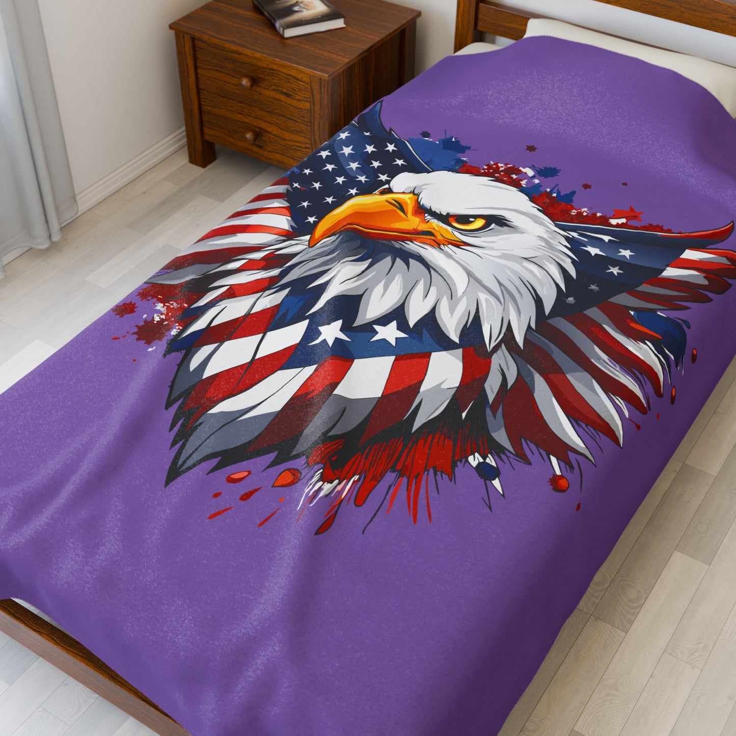 Princess Grace  Patriotic Eagle Velveteen Plush Blanket Cozy American Pride Decor