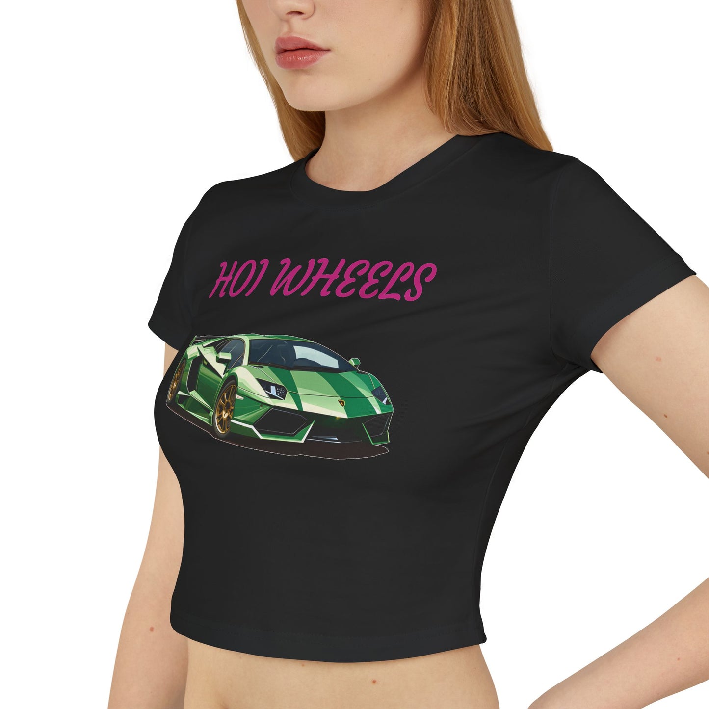 Princess Grace  HOI WHEELS Women's Baby Tee Stylish Car Graphic Shirt for Auto Enthusiasts