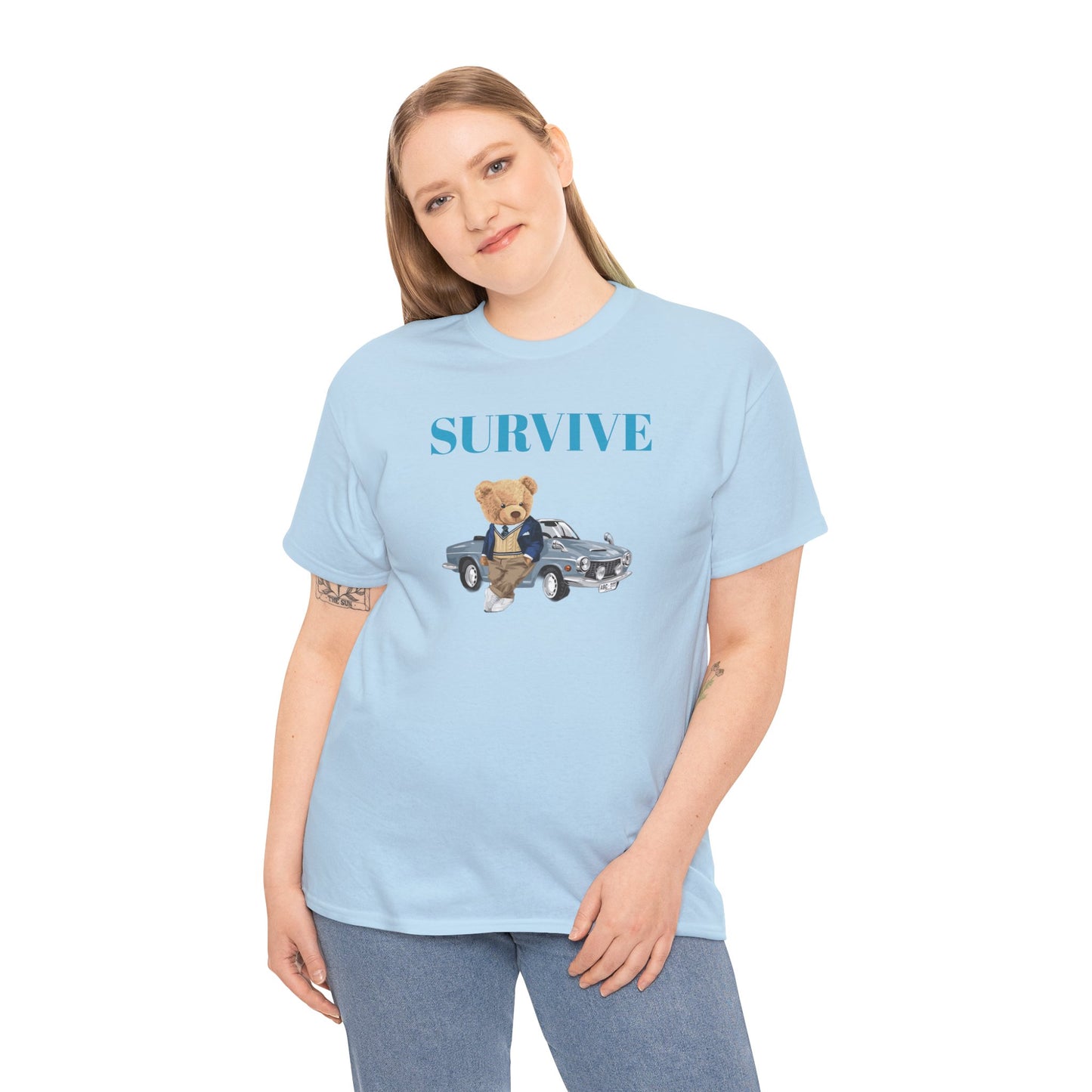 Princess Grace  Survive Bear Unisex Heavy Cotton Tee  Casual Comfort for Animal Lovers