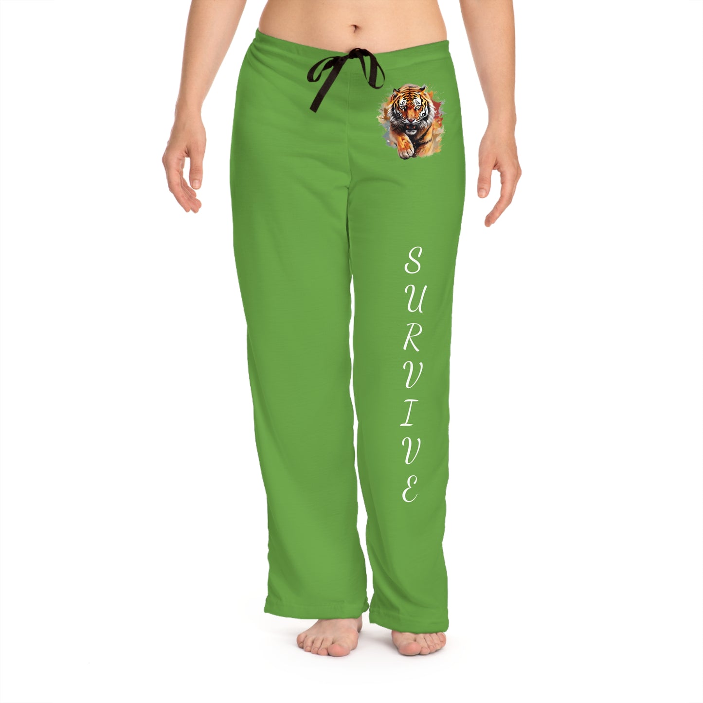 Princess Grace  Tiger Print Pajama Pants  Survive Green Lounge Bottoms