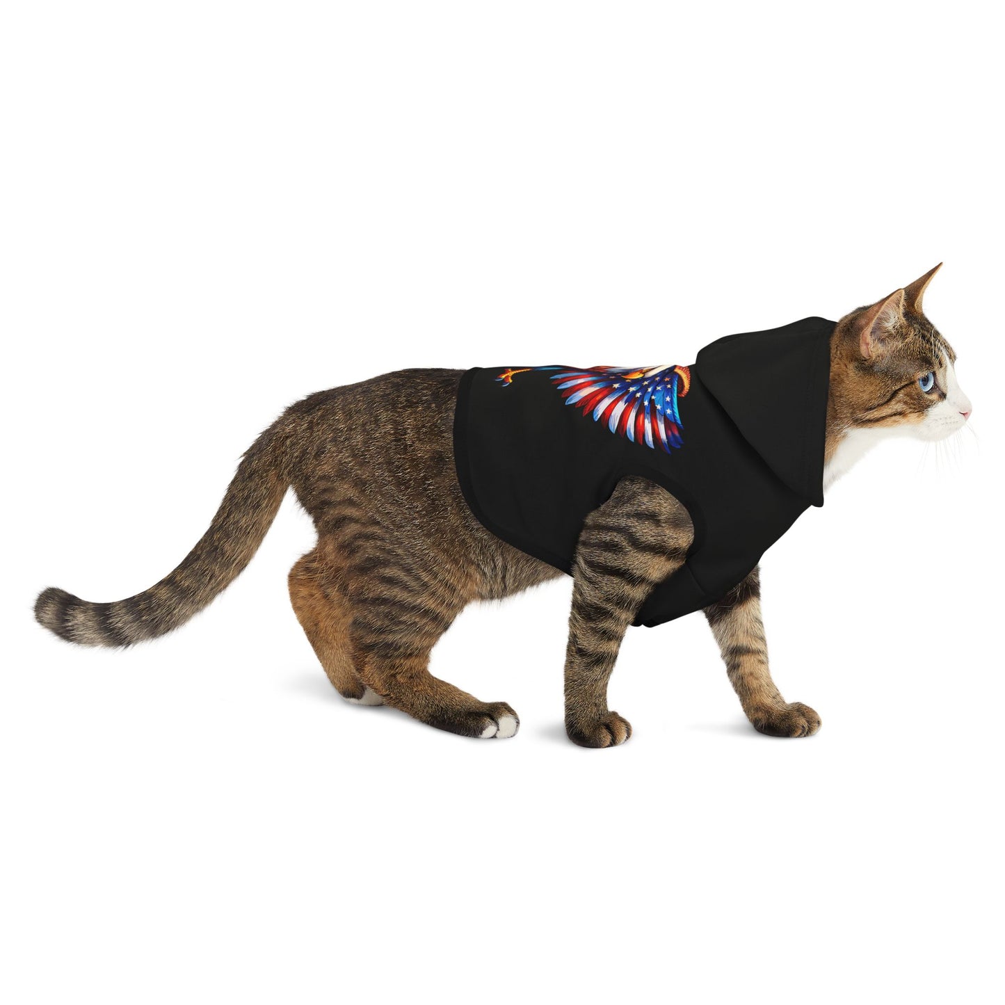 Princess Grace  Patriotic Eagle Pet Hoodie Stylish Black Dog Sweater for Independence Day & Year Round Wear