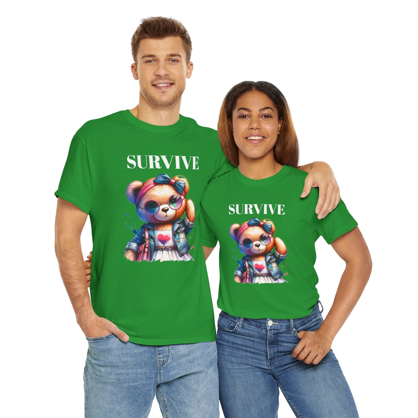 Princess Grace  Survive Bear Unisex Heavy Cotton Tee Cute Graphic Tee for Casual Adventures