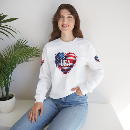 Princess Grace  Patriotic USA Heart Crewneck Sweatshirt  Unisex Heavy Blend
