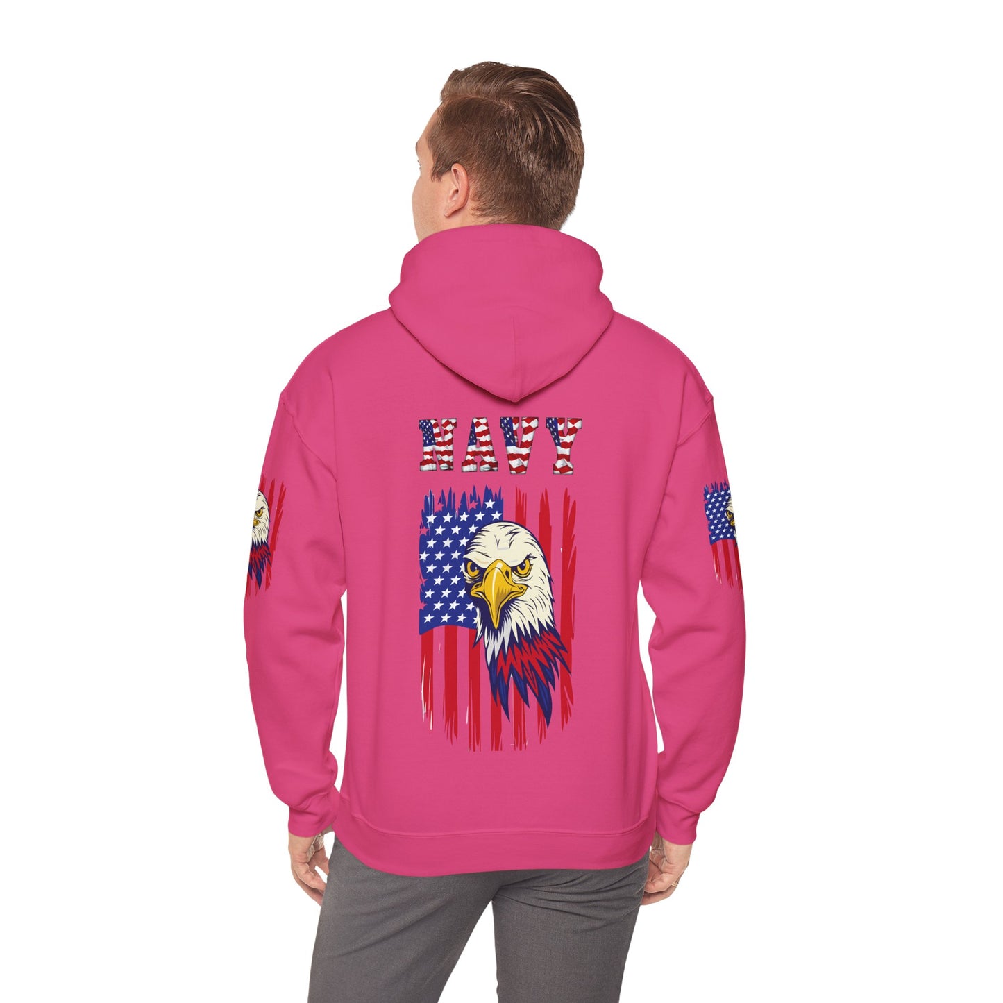 Princess Grace  Patriotic Eagle Navy Hoodie Unisex Heavy Blend Sweatshirt with Flags