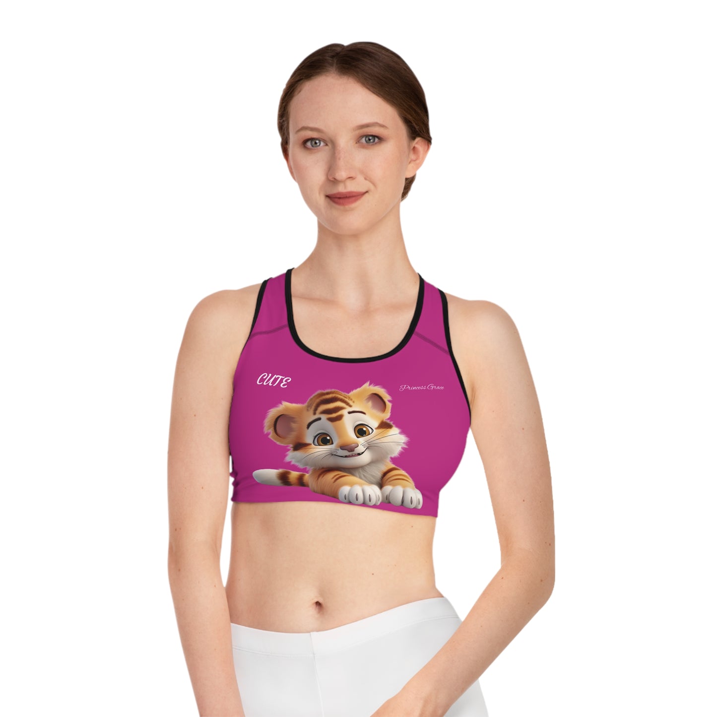 Princess Grace Cute Tiger Sports Bra  Fun and Comfy Workout Wear