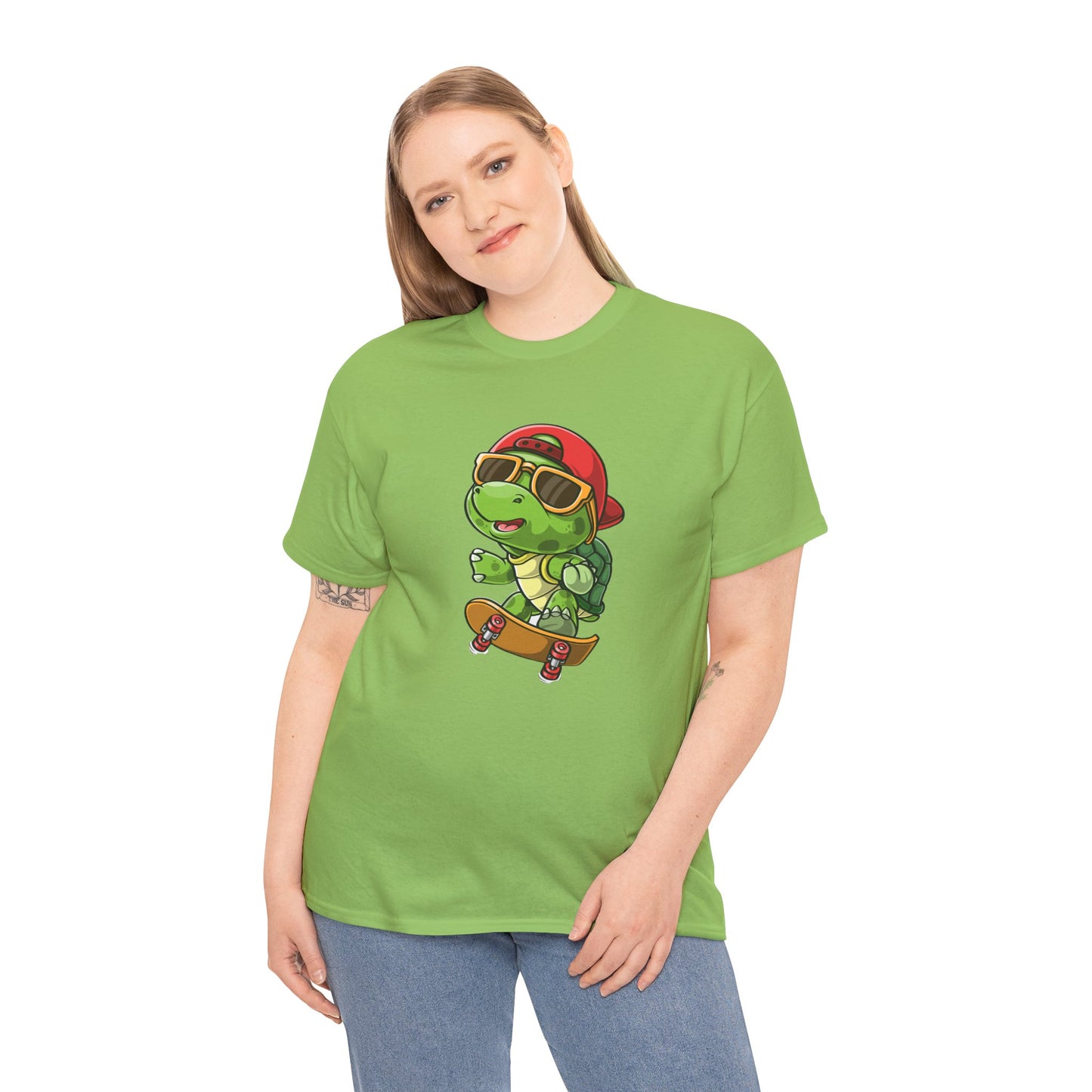 Princess Grace  Cool Skateboarding Turtle Unisex Heavy Cotton Tee