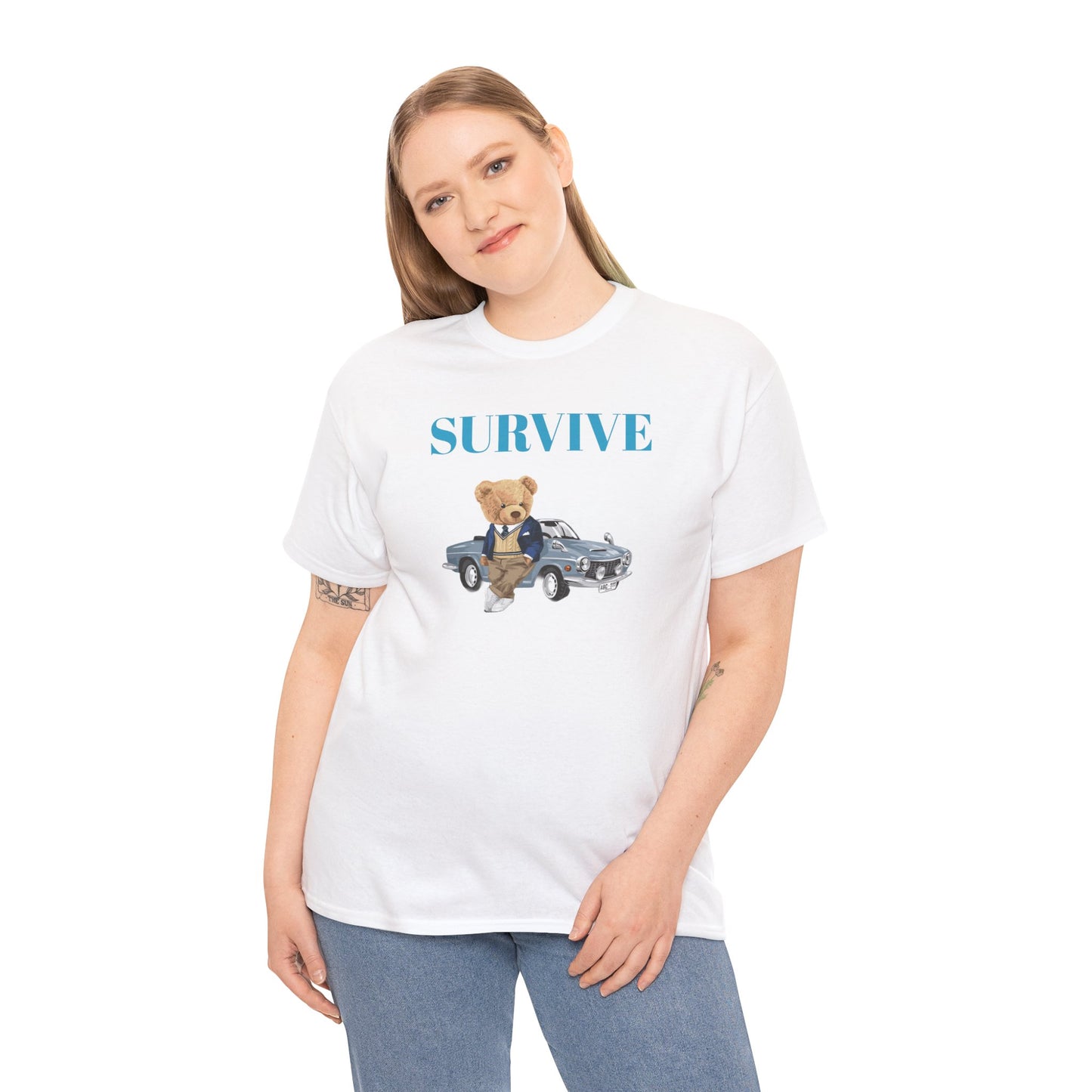 Princess Grace  Survive Bear Unisex Heavy Cotton Tee  Casual Comfort for Animal Lovers