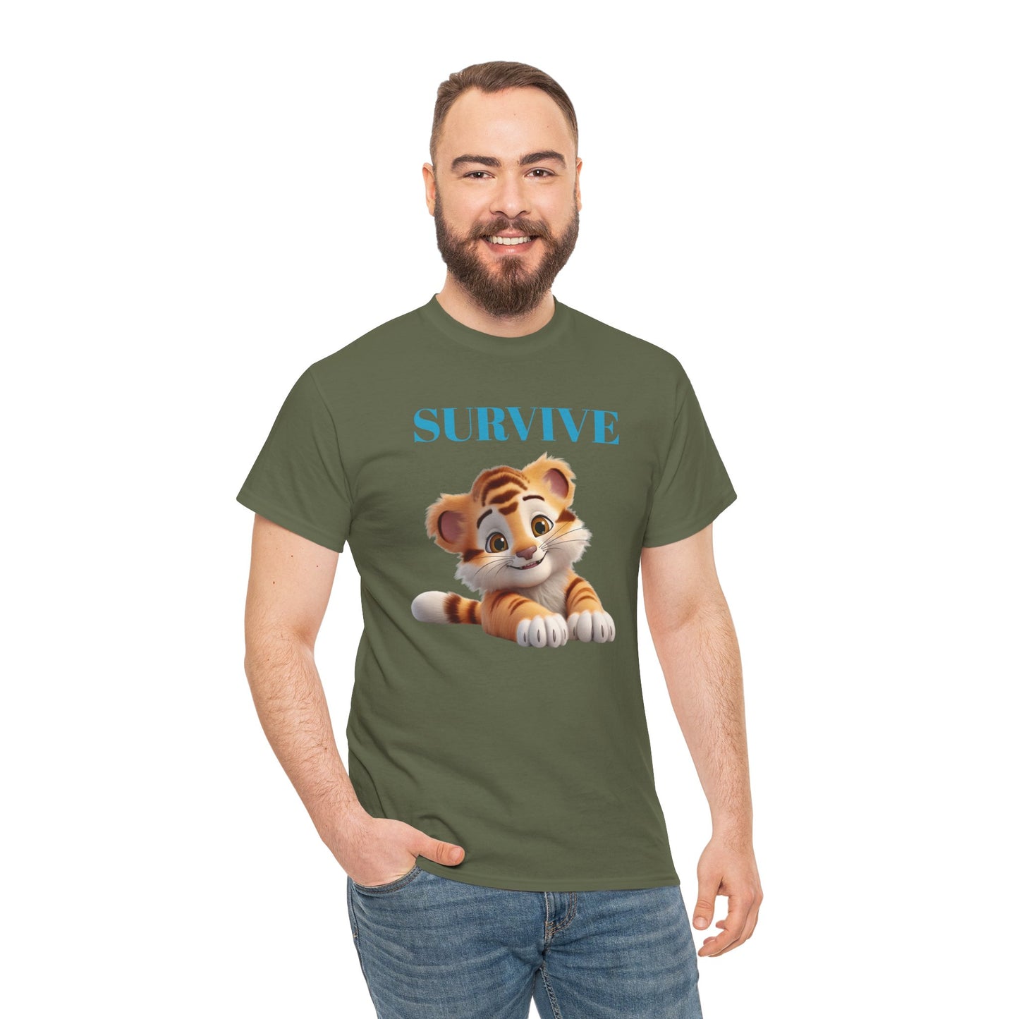 Princess Grace  Survive Tiger Unisex Heavy Cotton Tee Cute Animal Graphic