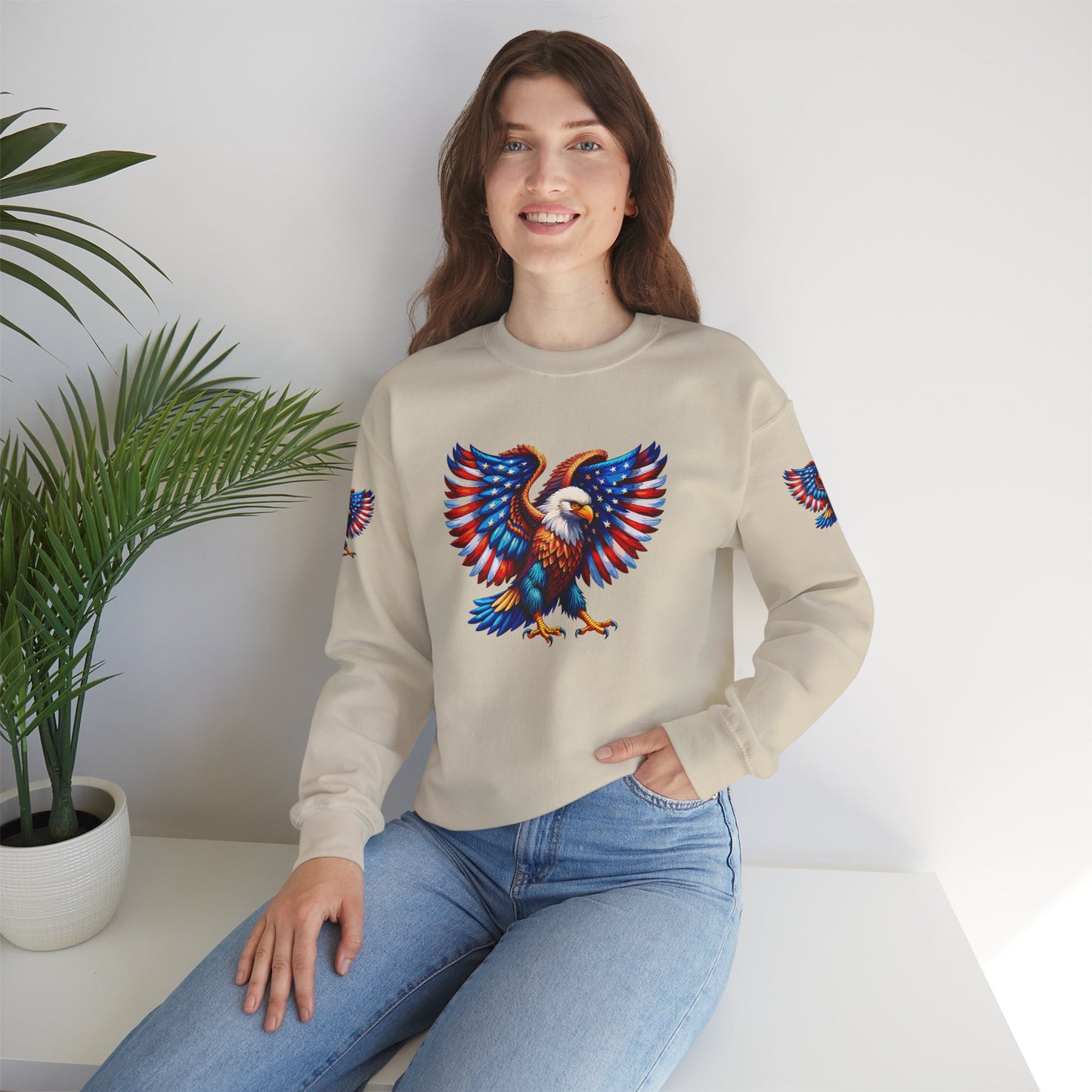 Princess Grace  Eagle Wings Unisex Crewneck Sweatshirt Patriotic Graphic Pullover