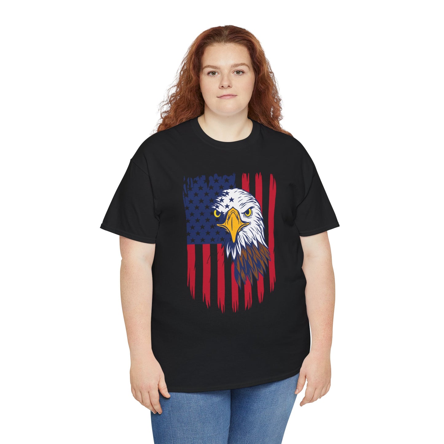 Princess Grace  Eagle & American Flag Unisex Heavy Cotton Tee   Patriotic Apparel for All Occasions