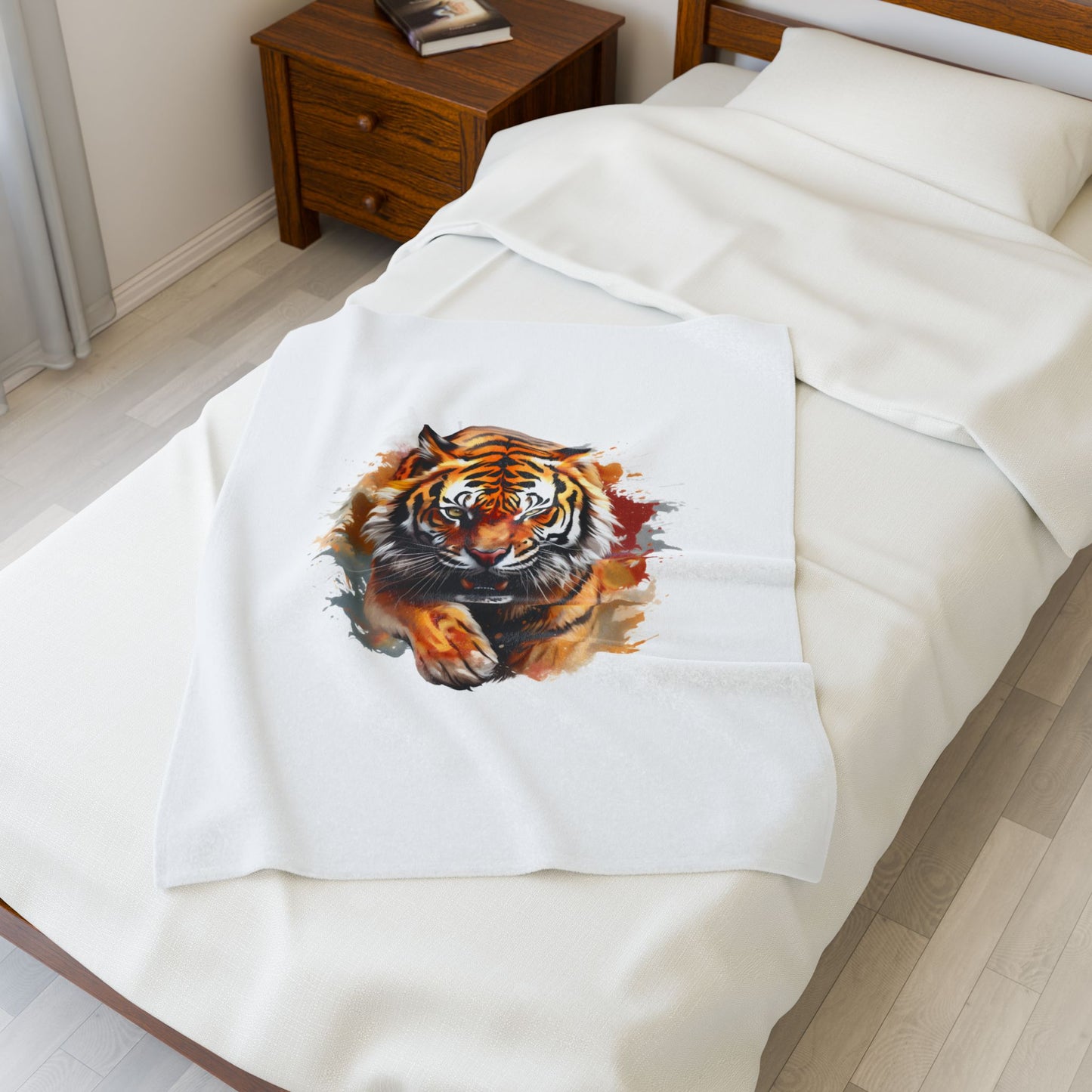 Princess Grace  Tiger Watercolor Velveteen Plush Blanket Cozy Decorative Throw for Home & Gifts