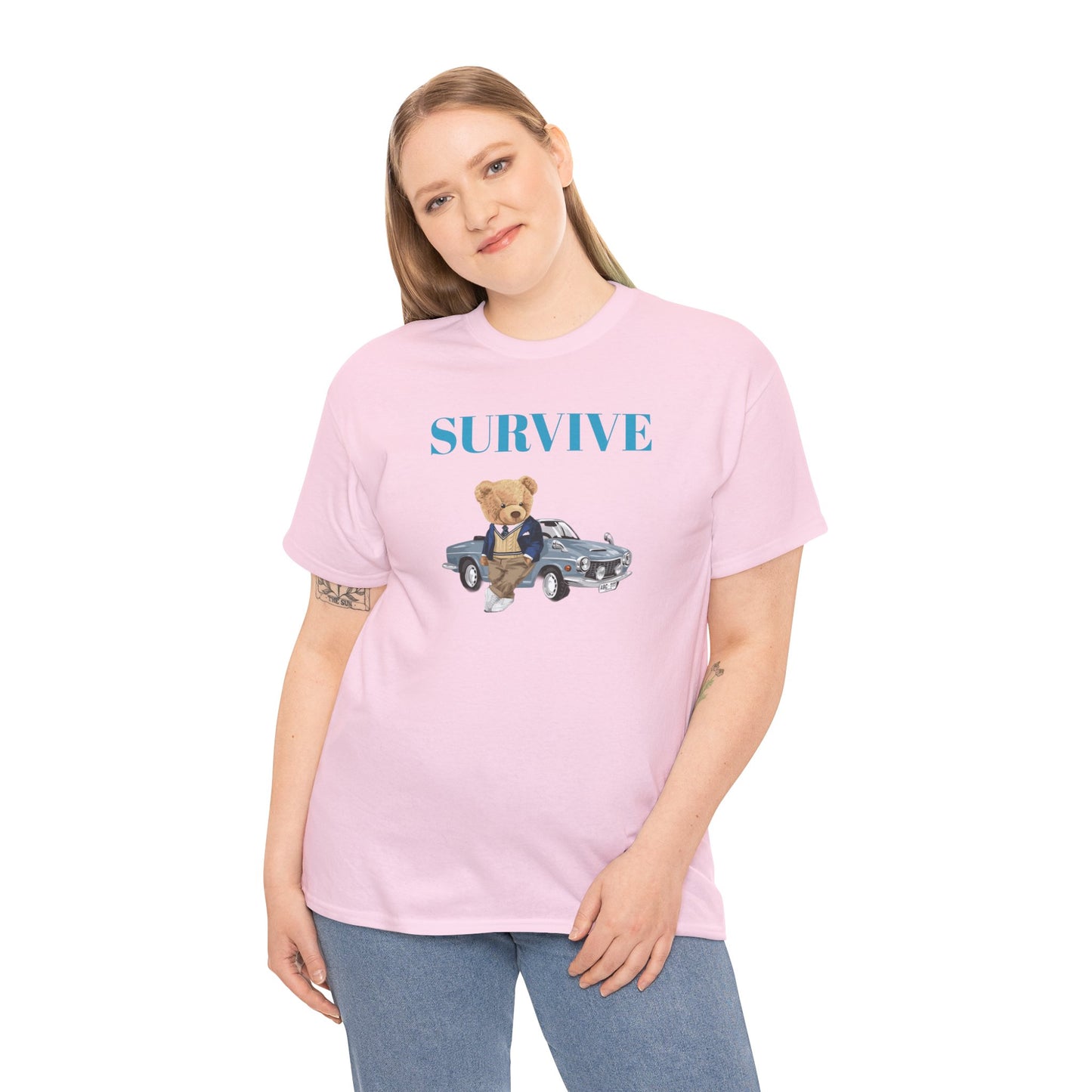 Princess Grace  Survive Bear Unisex Heavy Cotton Tee  Casual Comfort for Animal Lovers