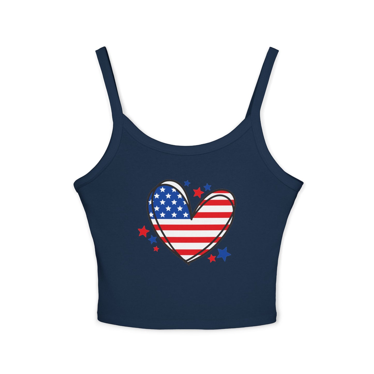 Princess Grace  Patriotic Women's Spaghetti Strap Tank Top USA Heart & Stars Design