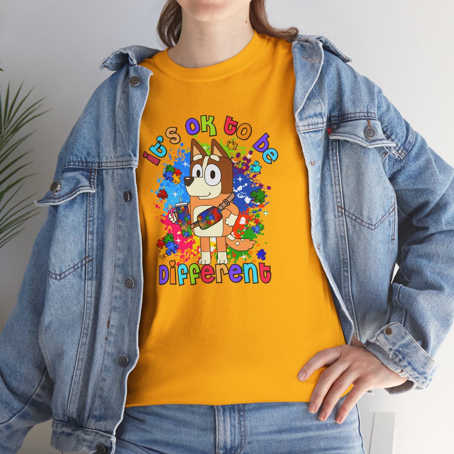 Princess Grace  Bluey Unisex Heavy Cotton Tee  "It's OK to Be Different" Colorful Graphic Tee