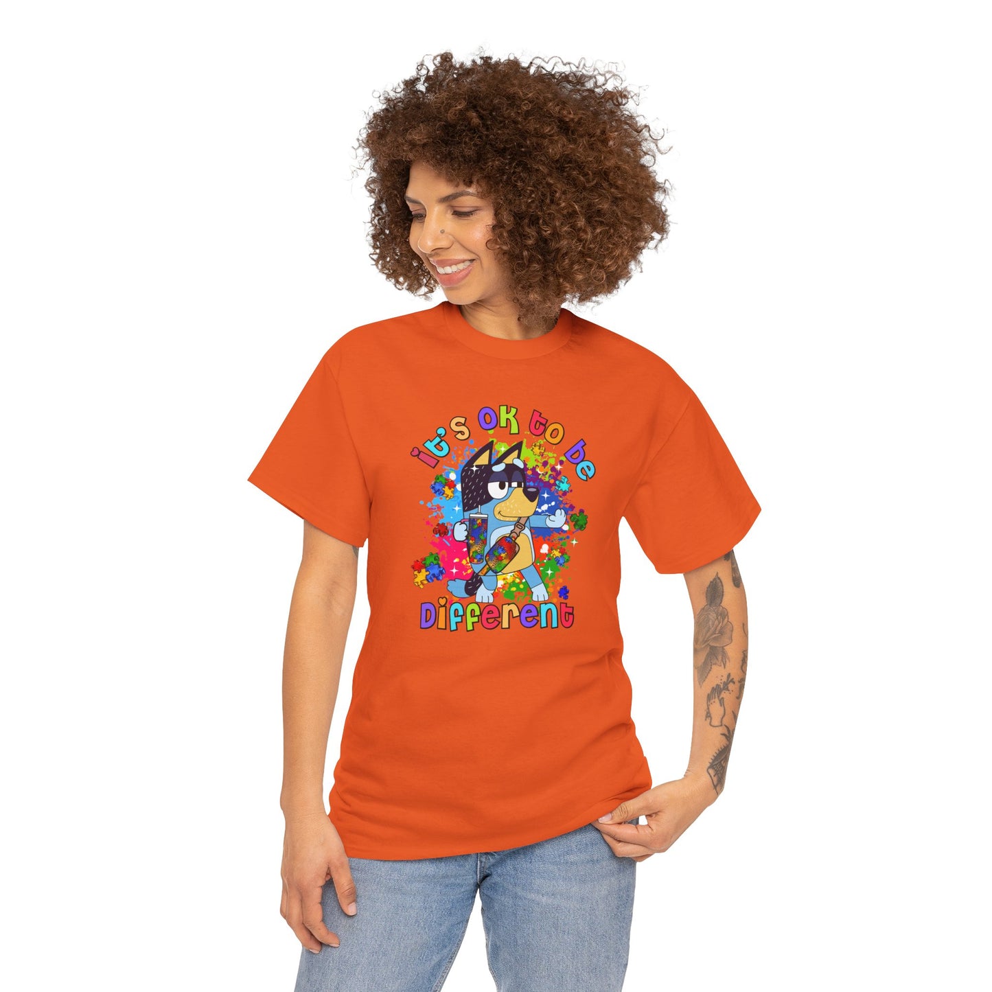 Princess Grace  Bluey  Unisex Heavy Cotton Tee  "It's OK to Be Different" - Colorful Graphic T-Shirt for Self-Expression