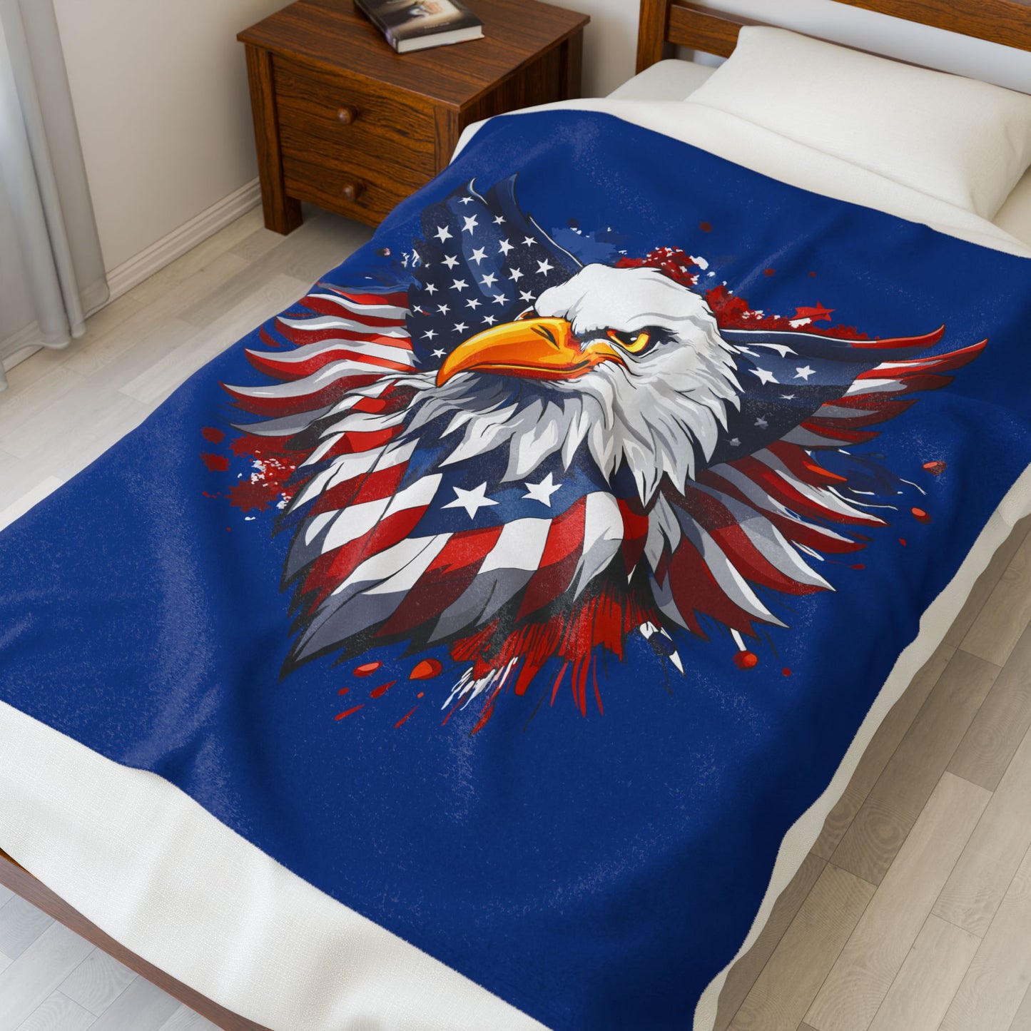 Princess Grace  American Eagle Velveteen Plush Blanket  Cozy Patriotic Decor for Home & Gifts