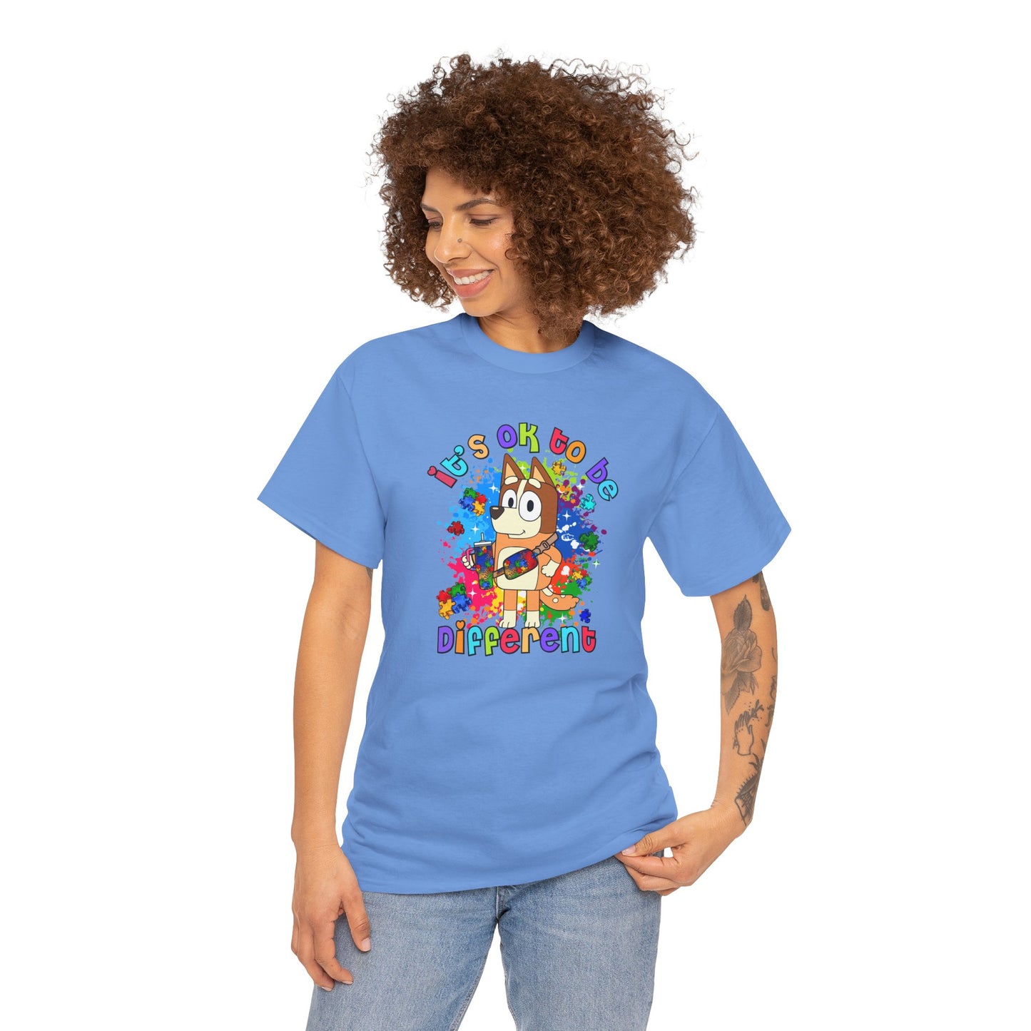 Princess Grace  Bluey Unisex Heavy Cotton Tee  "It's OK to Be Different" Colorful Graphic Tee