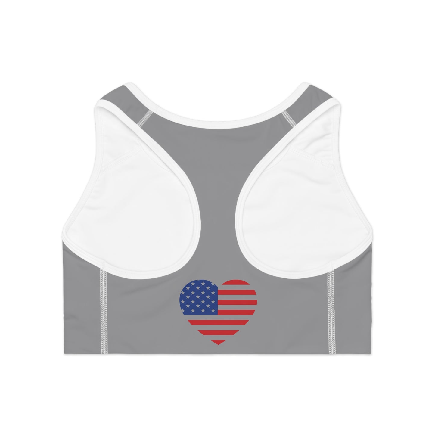 Princess Grace  Patriotic Heart Sports Bra American Flag Workout Gear for Fitness Enthusiasts