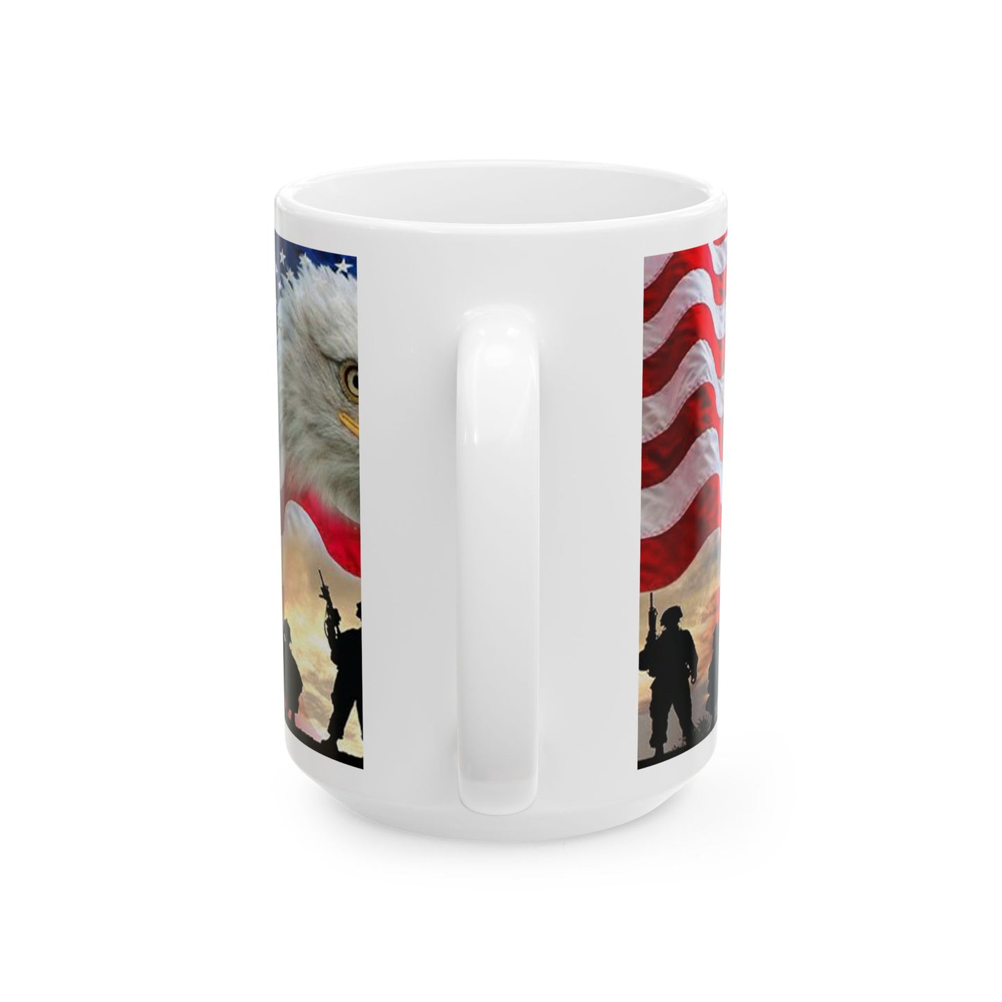 Princess Grace Patriotic Ceramic Mug, Military Tribute Coffee Cup, Eagle Flag Design, 11oz 15oz, Veterans Day Gift, Independence Day Decor